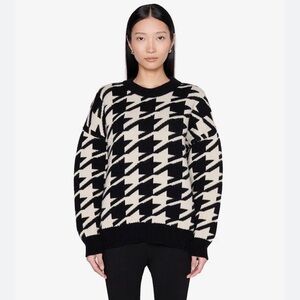Anine Bing Cheyenne Black and White Chunky Houndstooth Wool Cashmere Sweater